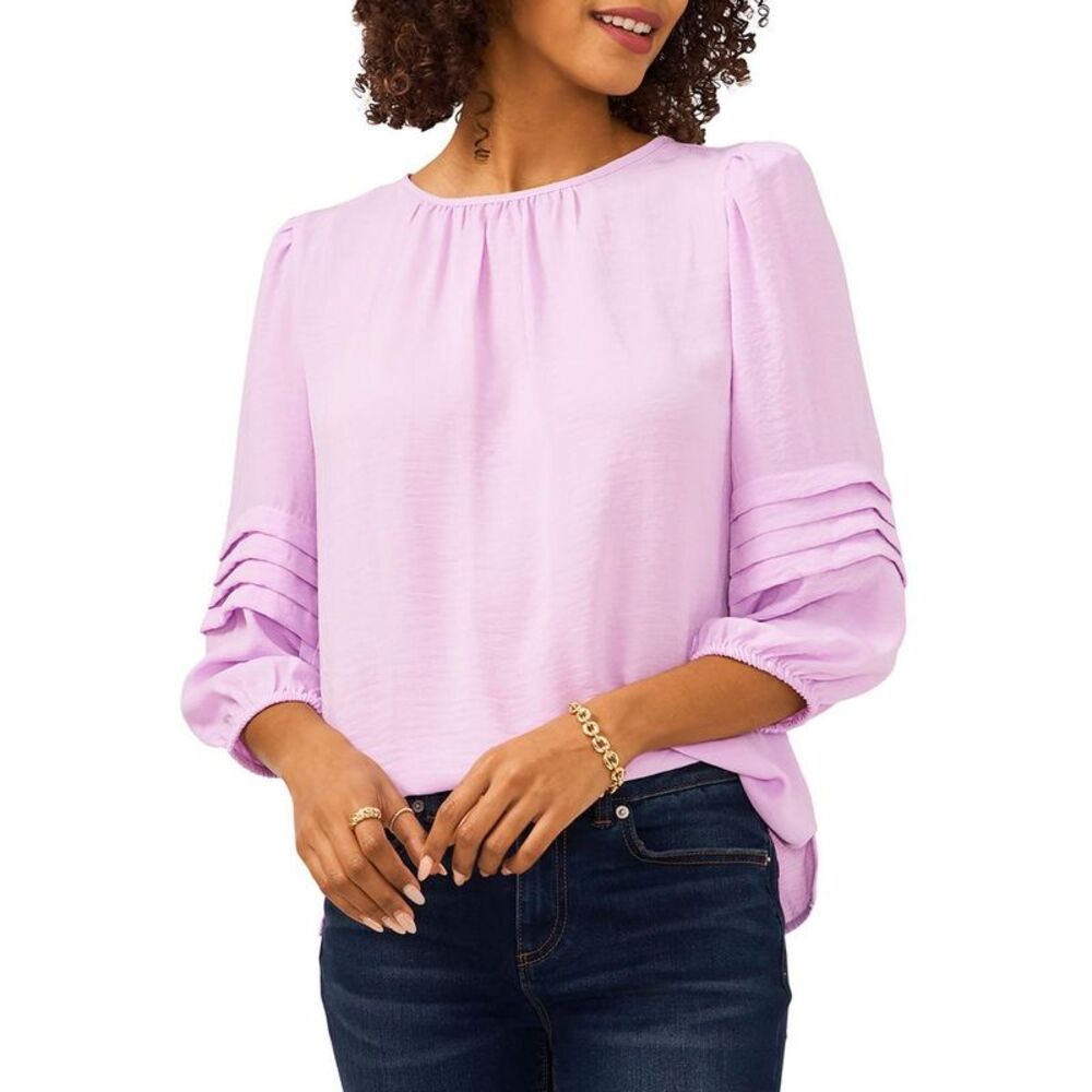 Vince Camuto Womens Purple Pleated Crewneck Top Blouse Shirt NWOT